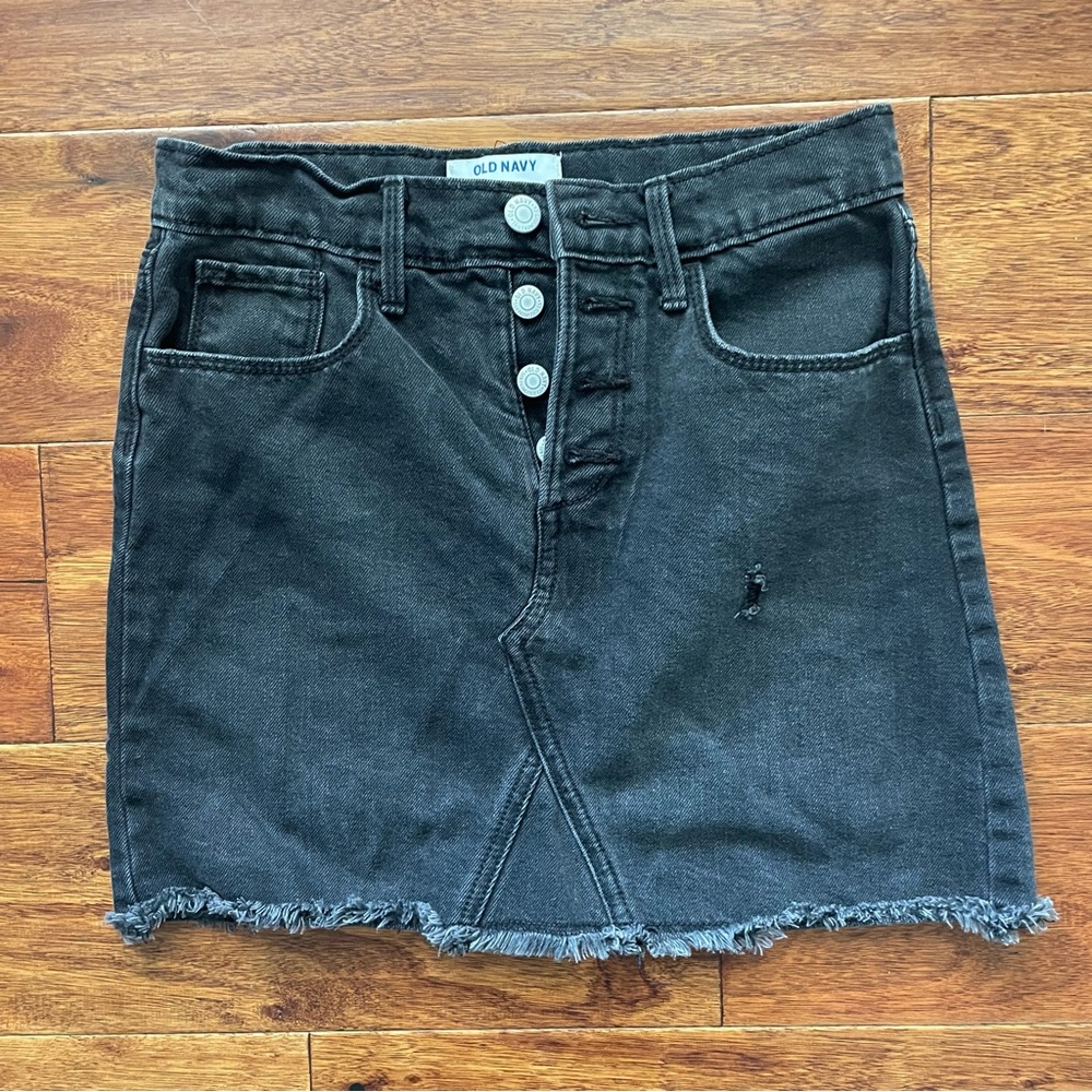 Old Navy Denim Mini Skirt Cotton Blend Adjustable Y2K Grunge Black Size L 10-12